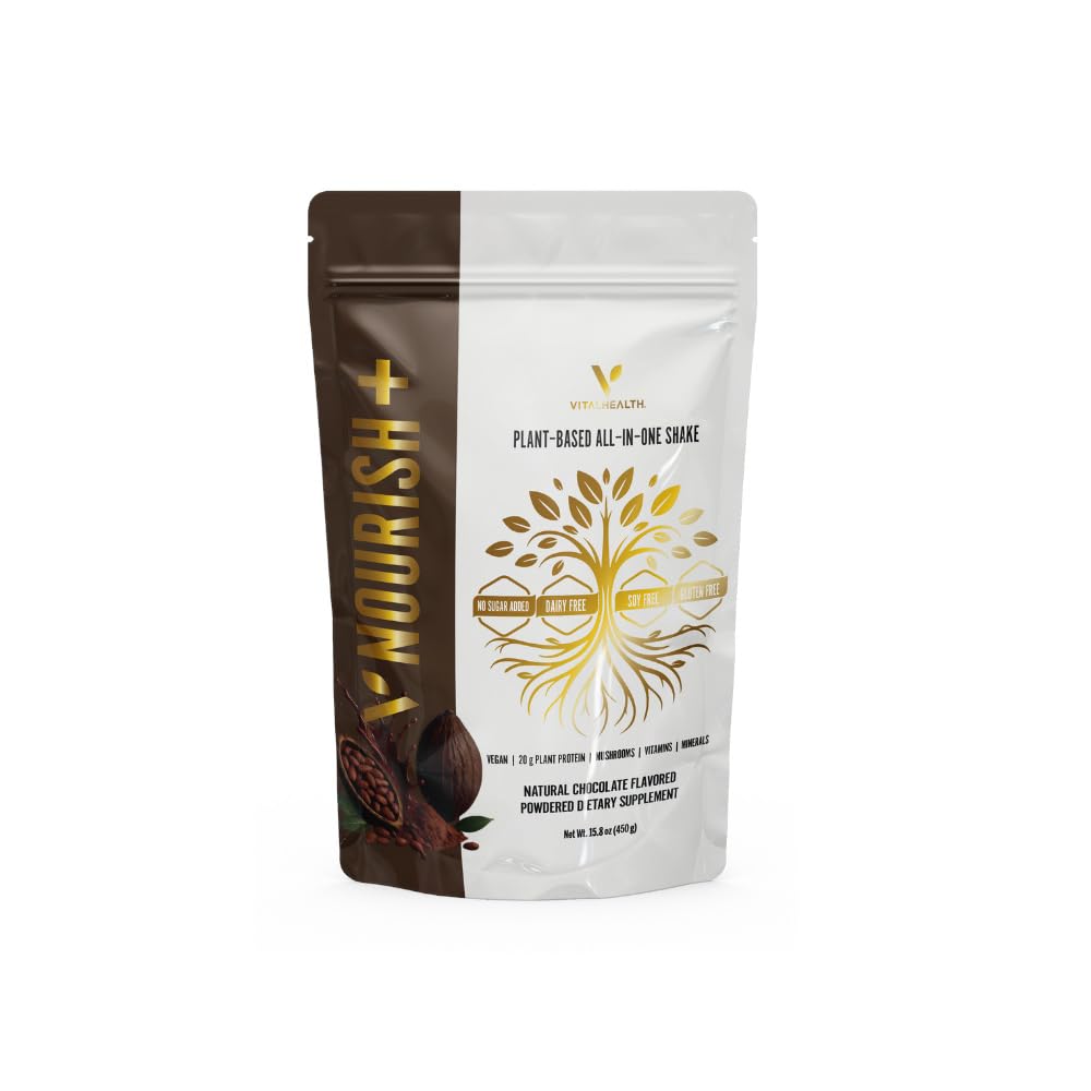 Nourish+, Plant Protein Blend Shake, Natural Chocolate Flavored, Vegan Protein Powder, 450 Grams