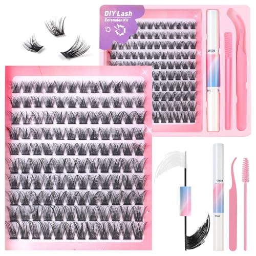 Fenshine Cluster Lashes Individual Lashes Wide Stem C/D Curl 10-16mm Length DIY Eyelash Extension Individual Soft False for Personal Use at Home (KT02, MIX10-16)