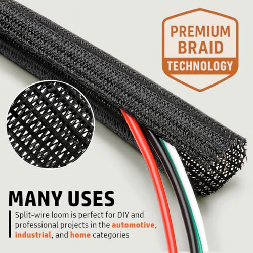 MGI SpeedWare Braided Split-Sleeve Wire Loom for High-Temperature Automotive Harness and Home Cable Management 25 feet (1/2") - Thumbnail 3