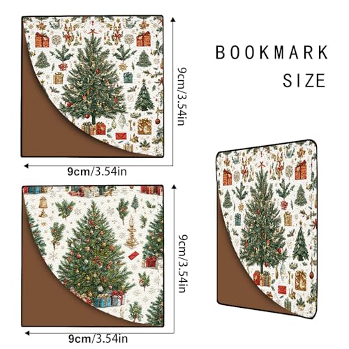 Image of 2Pcs Vintage Christmas Tree Corner Bookmarks, Handmade PU Leather Page Corner Protectors, Retro Holiday Art Stationery Gift for Book Lovers, Kids, Teachers, Reading Accessories 3.54 inch