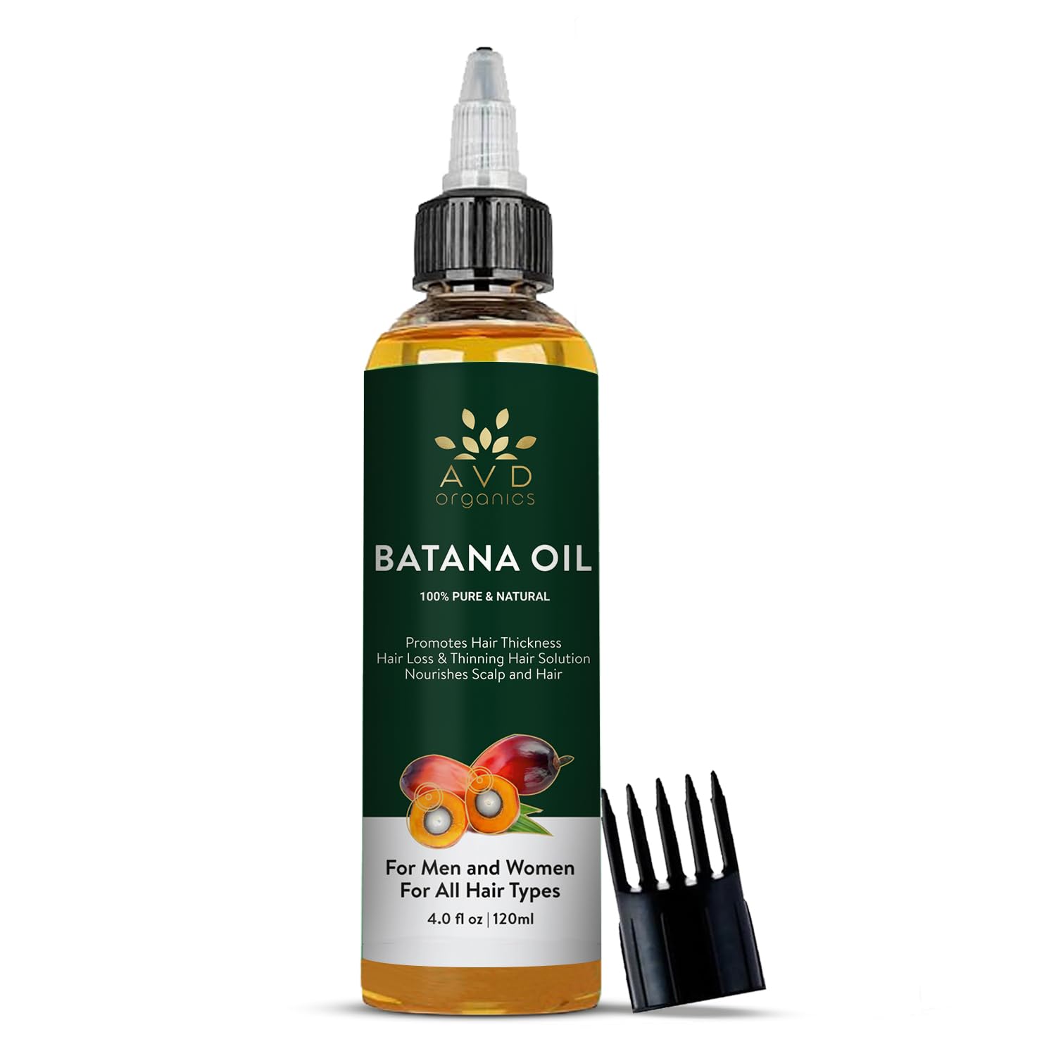 AVD ORGANICSBatana Oil – 100% Pure & Natural Batana Oil for Hair from Honduras | Skin Moisturizing, Eyebrows & Eyelashes | Natural Hair Oil for Men & Women | 120ml