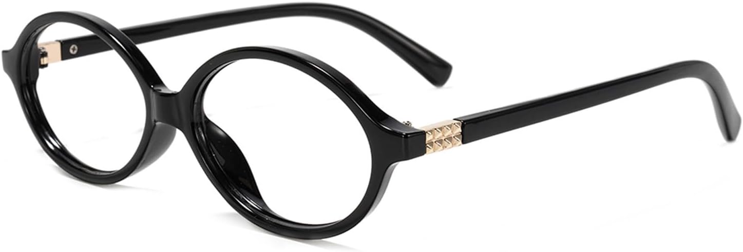 Slocyclub Fashion Oval Blue Light Blocking Glasses for Women Men Vintage Oval Small Frame Eyeglasses Retro Glasses, Black