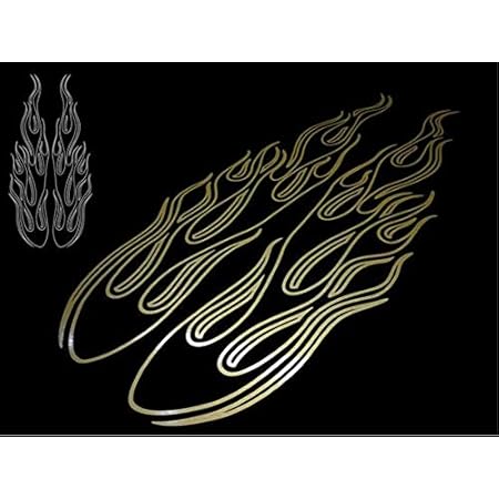 Amazon バイク 車用 ファイヤーパターンステッカー ピンストライプ風フレイムa 金 ステッカー デカール 車 バイク