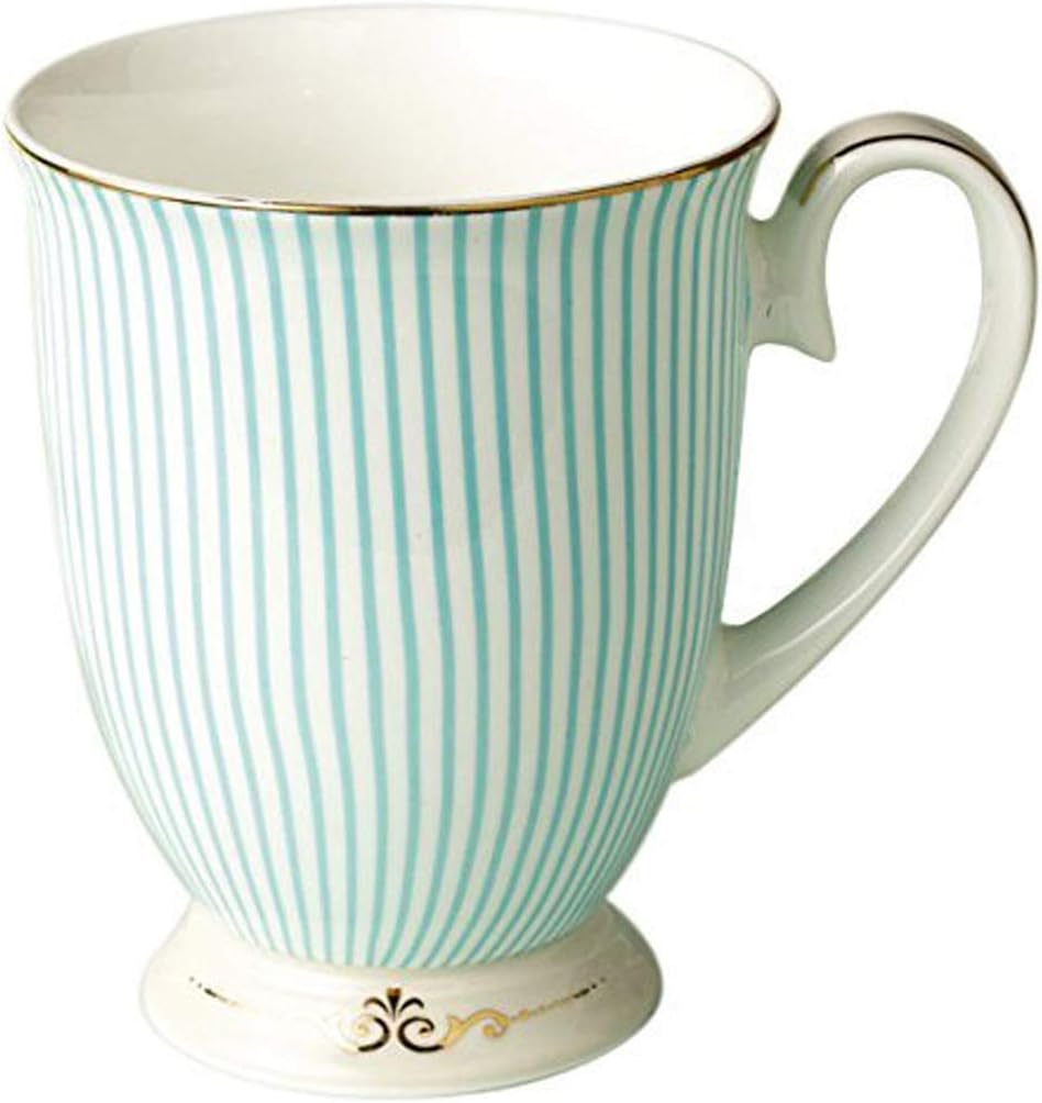 YBK Tech Euro Style Art Bone China Ceramic Tea Coffee Cup for Breakfast Home Kitchen (Blue Line Pattern)