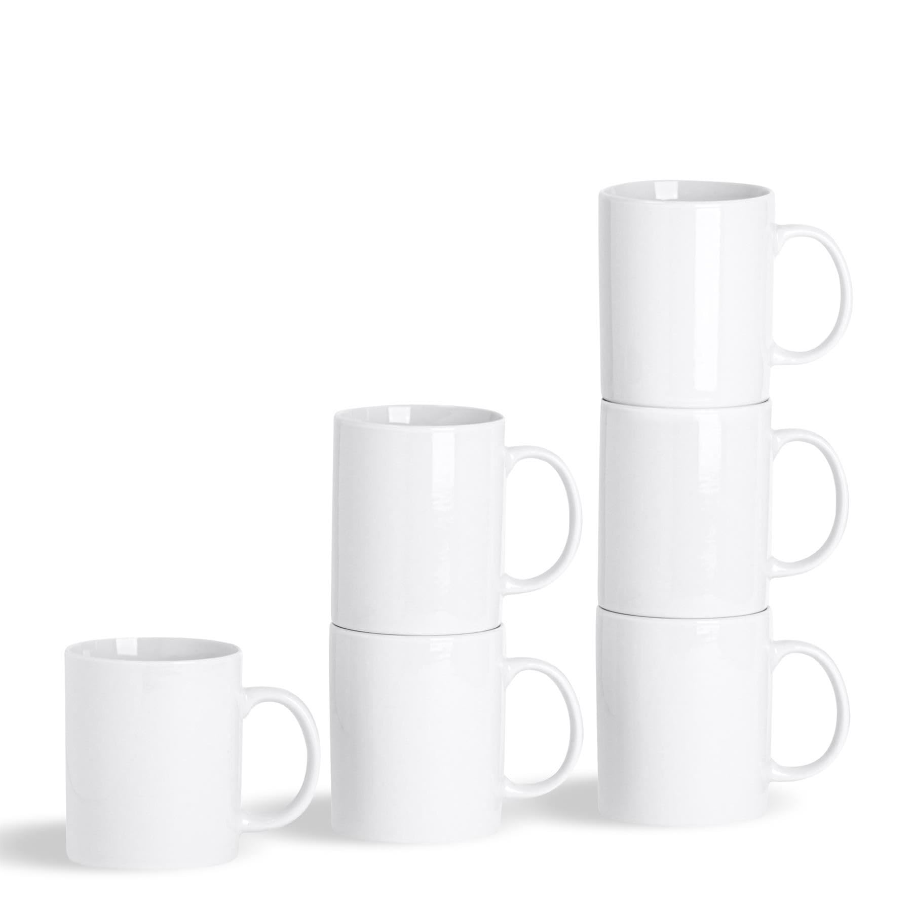 Argon Tableware 36x White Traditional Straight Sided Tea Mugs - 285ml (10oz) - Large Porcelain Latte Coffee Cups Set - Dishwasher and Microwave Safe