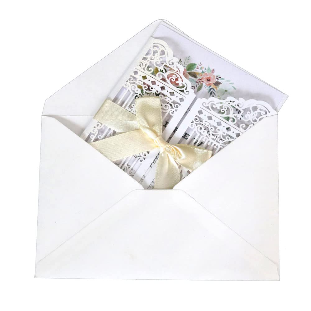 UMIMO Laser Cut Invitations 50 Packs Lace Favor Laser Cut Wedding Invitations Card Kit With Blank Printable Paper And Envelopes For Wedding,Birthday Parties,Baby Shower