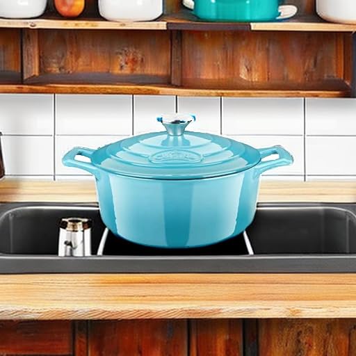 Image of La Cuisine Enameled Cast Iron Dutch Oven Casserole Dish Pot with Lid, 2.1 QT 7.8 inch /20cm Dia. Internal Matt Black Enamel Coating, 2-tone Teal Enamel Exterior, Oven Safe up to 500 F for bread baking