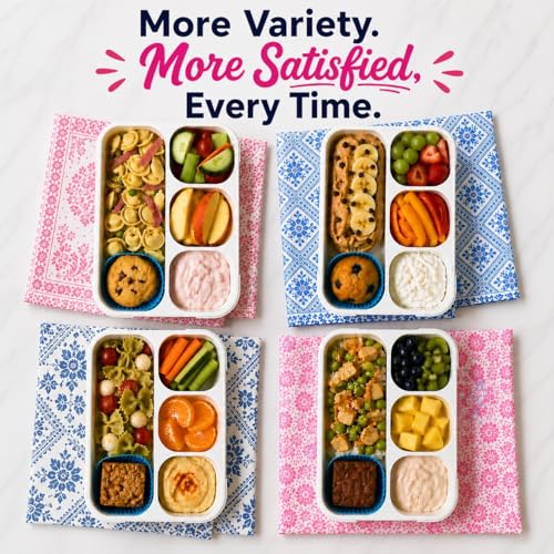 Image of kinsho Bento Lunch Box for Kids Adults, 4 Sealed Divided Compartments, Portion Control Meal or Snack Containers for Boys Girls Women Men, School Work BPA Free with Utensils, Blue + Rose Pink 2 Pack