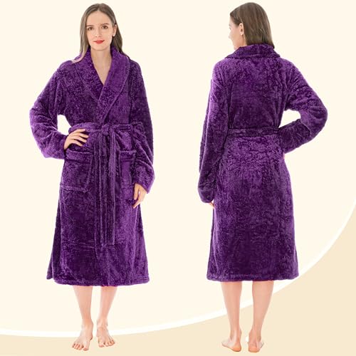 Image of PAVILIA Premium Womens Plush Soft Robe Fluffy, Warm, Fleece Sherpa Shaggy Bathrobe