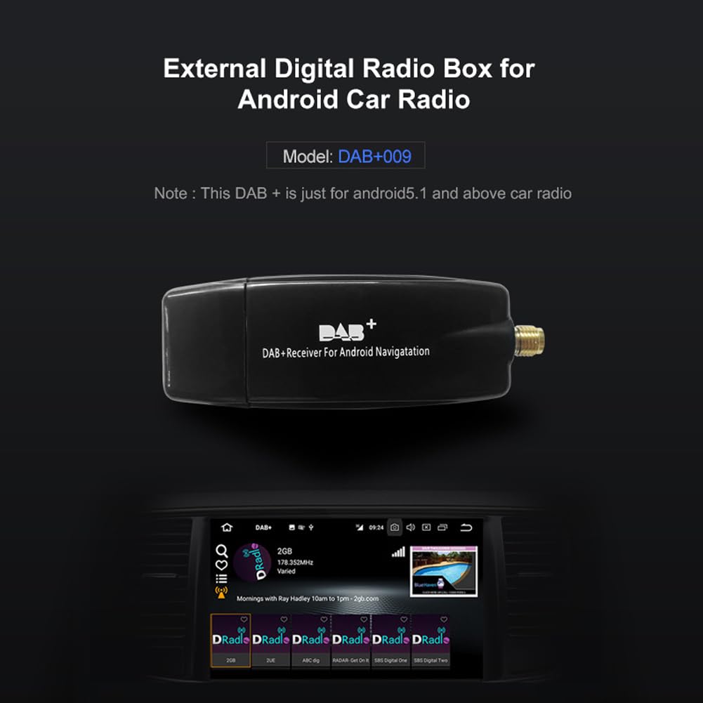 Antena odbiornika DAB+ antena samochodowa DAB+ cyfrowa skrzynka radiowa interfejs USB przenośny do radia samochodowego z systemem Android 5.1 i nowszym