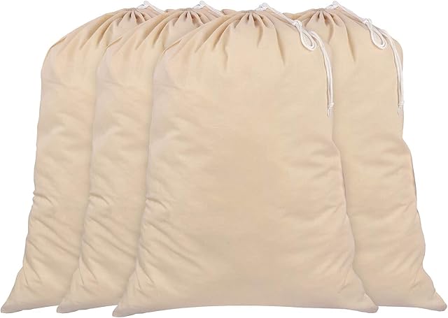 Sweet Needle Pack of 4 Heavy Duty Extra Large Laundry Storage Shopping Bags, 71x91 CM (28x36 IN) 75L - 100% Cotton, Highly durable, Draw-cord with cord-lock, Machine Wash and reusable Travel Bag