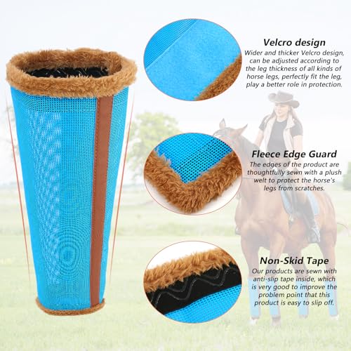 4PCS Horse Fly Leggings Mesh Fly Boots for Horse Breathable,Fly Leg Wraps for Horses Loose Fitting Non-Slip Prevents Flies and Mosquitoes from Biting. (Blue)