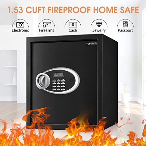 Home Safe Fireproof Waterproof, Fireproof Safe With Programmable Keypad And Removable Shelf, Money Safe For Home Firearm Medicine Documents Valuable(2.0 Cu Ft) #TOP1