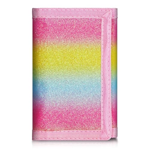 Image of Kids Wallet for Boys Girls, Trifold RFID Wallet with Key Chain and Zipper Pocket for Kids 4-18 Novelty Birthday Gifts, Coin Pouch Purse for Children Teens Outdoor Sports-Rainbow