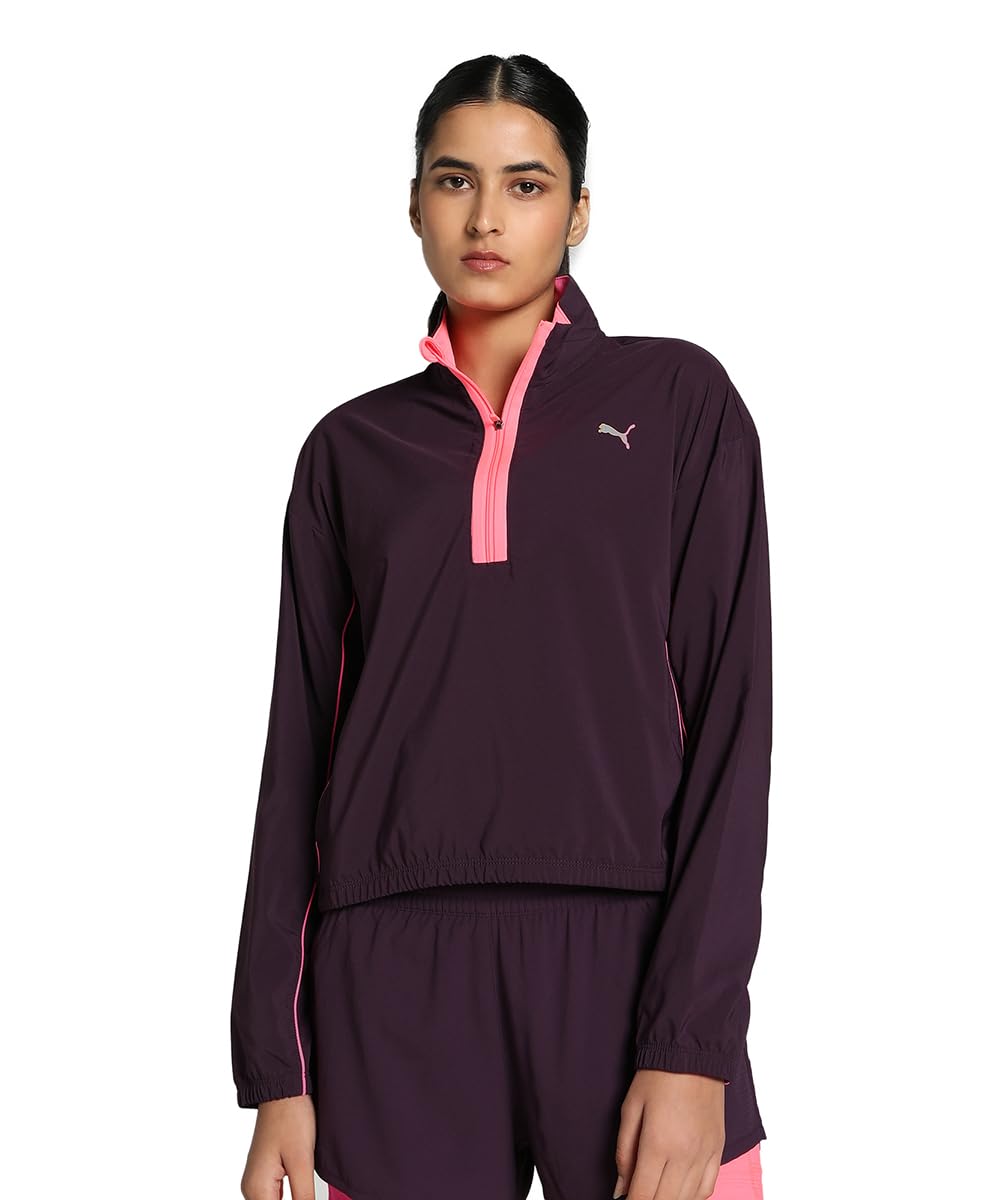 Kadın RUN FOR HER WOVEN 1/2 ZIP-Midnight Plum-Sunset Glow Woven Jackets L