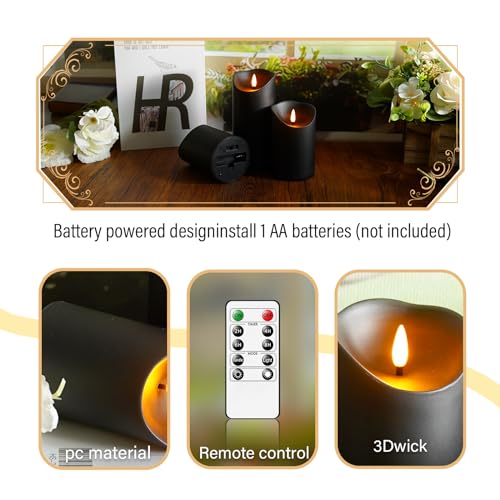 Image of Eebuss Flameless Candles with Remote Timer, Battery Operated Realistic Flickering LED Candles, 9 Packs Fake Candles for Home Decor (D3 x H 3 inch 4 inch 5 inch 6 inch 7 inch) (Black)
