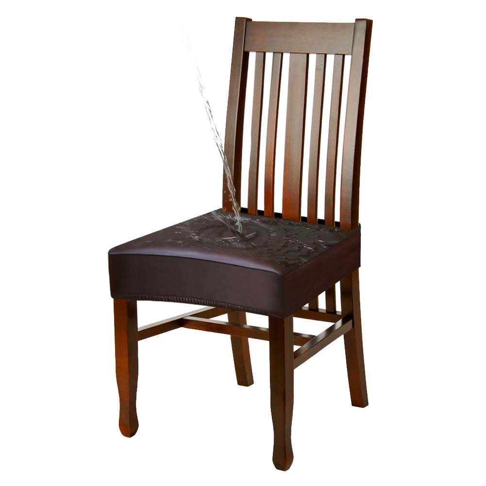 YISUN Dining Chair Covers, Solid Pu Leather Waterproof and Oilproof Stretch Dining Chair Protector Cover Slipcover (Coffee, 4 Pack)