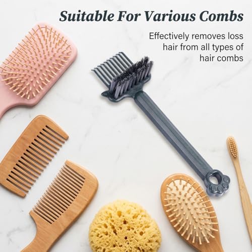 Image of HASTHIP 2 in 1 Comb Cleaner Detangling Hair Brush Cleaning Tool Rake Brush with Hanging Hole Tangled Hair Remover Tool for Hairs Dust Removing, Home and Salon Use