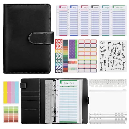 Libreta de Ahorro A6 y Planificador de Presupuesto - Organizador de Dinero con Método de Sobres, Carpeta Ahorro Dinero con Fundas, Kit Inicial para Ahorrar Exitosamente y Controlar Finanzas (Negro)