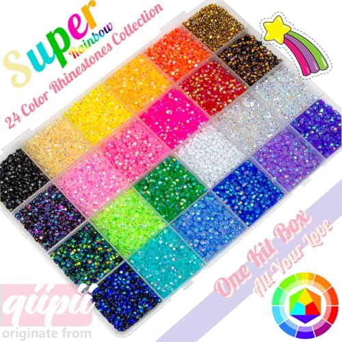 24 Color 3mm Jelly Resin Rhinestones for Bedazzling Crafting Flatback Stones Bedazzler Kit Colorful Gems Diamonds Charms for Nails Eyes Face Makeup Tumblers Bottles DIY Crafts Shoes Phones