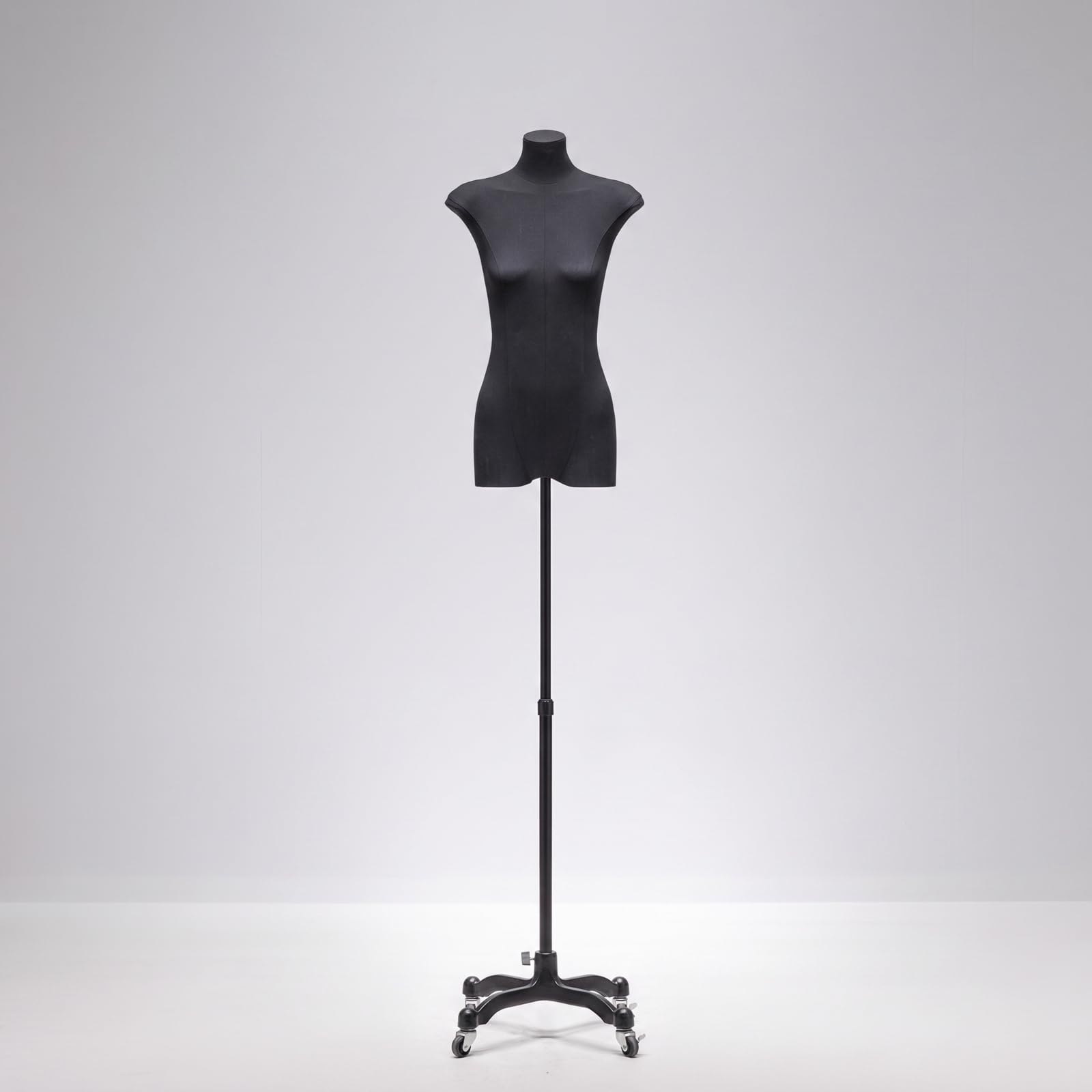 Manichino Donna Torso Espositore , Nero , Base A Triangolo Grande, Asta Telescopica 1,2 Metri, Senza Mani