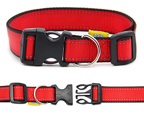 BPS® Collar Nylon Ajustable para Mascotas Perros Gatos con Reflectante Collar Brillante de Seguridad Diferente Dimensiones/Colores a Elegir (Rojo, M: 25mm*45/70cm) BPS-3836RJ