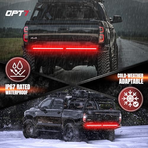 OPT7 Plug'n'Play Harness for 2007-2021 Tundra & OPT7 Redline Parlux 2PCS Triple Row LED Tailgate Light Bars w/Sequential Red Turn for 2007-2021 Tundra