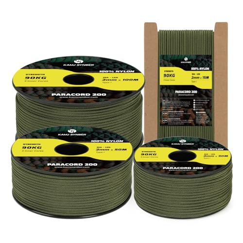 Paracord 2mm 3 Hebras 15M Cuerda 100% Nylon Cordelette Tipo I Cordino