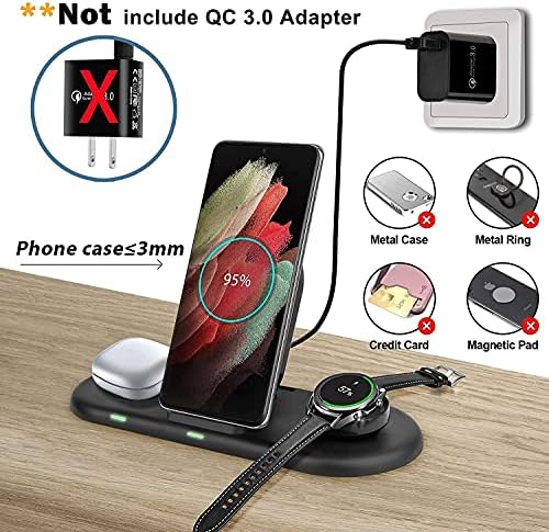 leQuiven 3 in 1 Wireless Charging Station for Samsung, Wireless Charger Stand for Samsung Galaxy Z Fold 3/Flip 3/S21/S20/S10, Qi Charger for Galaxy Watch 4/4 Classic Active1/2/Galaxy Buds(Black)