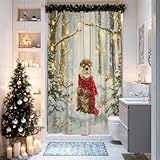 Cortina de ducha de nutria, decoración de baño con diseño de bosque nevado del país de las maravillas de invierno, cortina de ducha de tela impermeable con ganchos, 91 x 183 cm