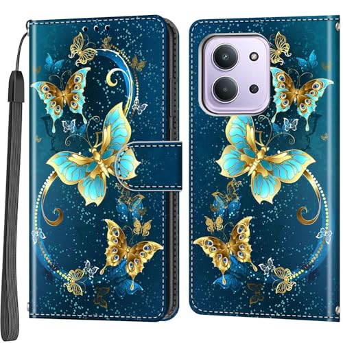 Étui antichoc Xiaomi Redmi 15C 5G portefeuille cuir avec rabat aimanté vert doré