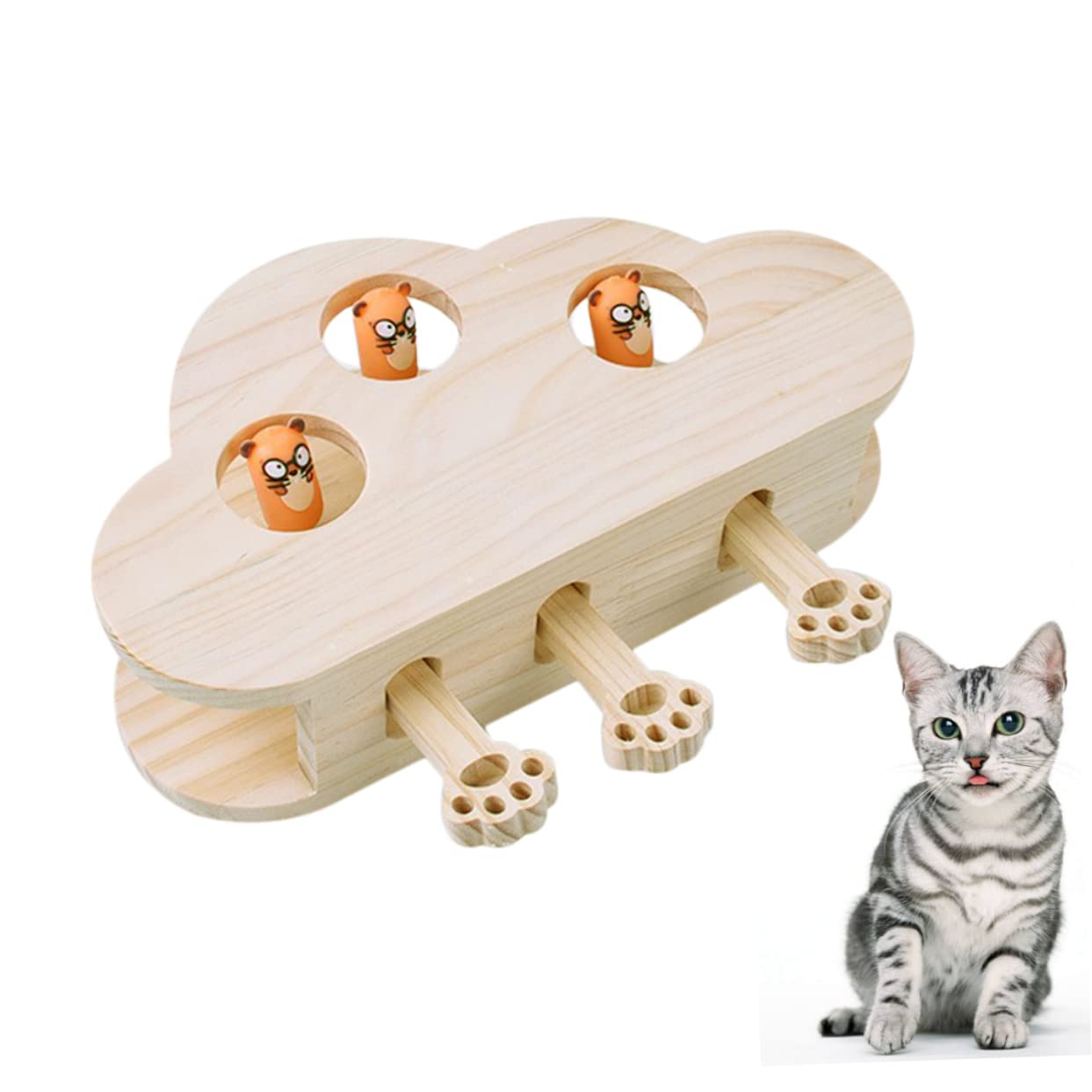 WOONEKY Holz Katzenspielzeug Interaktiv Leichtgewichtig Langlebig mit Glatter Oberfläche und Katzenminze Fach Lustiges Lernspiel für Haustiere Fördert Katzenbeschäftigung Zufällige Farbe