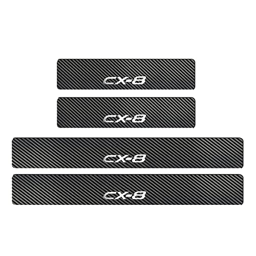 【BOYOUS最新型】マツダ CX-8 KG系 専用 スカーボン調の革 スカッフプレート・サイドステップ 金箔ホットプレスロゴ 車用内装パーツ 防キズ 防汚れ 4点セット(シルバー)
