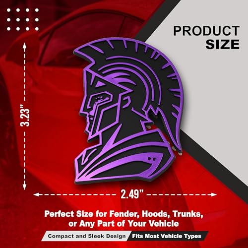 Image of Spartan Emblem 3D Warrior Badge, Custom Car Decal Sticker - Durable Exterior Trunk, Hood, Fender for Car, Truck, SUV (Set of 2) (Purple)
