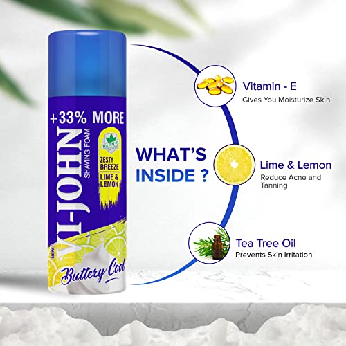 Image of VI - JOHN Smooth Shave Foam For Men | Shaving Foam Cream + Lime & Lemon (pack of 2,400gm Each)
