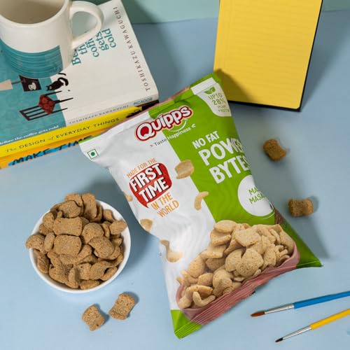 Image of Quipps No Fat Power Bytes - Mast Masala | 60g | High-Protein Puffed Snack | Up to 28% Plant Protein | Inherent Fat Up to 4% | Gluten-Free | Non-Fried | Crunchy, Healthy Multigrain Tea-Time Office Snack | No Preservatives | Patent Applied