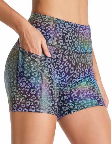 Image of THE GYM PEOPLE High Waist Yoga Shorts for Women's Tummy Control Fitness Athletic Workout Running Shorts with Deep Pockets