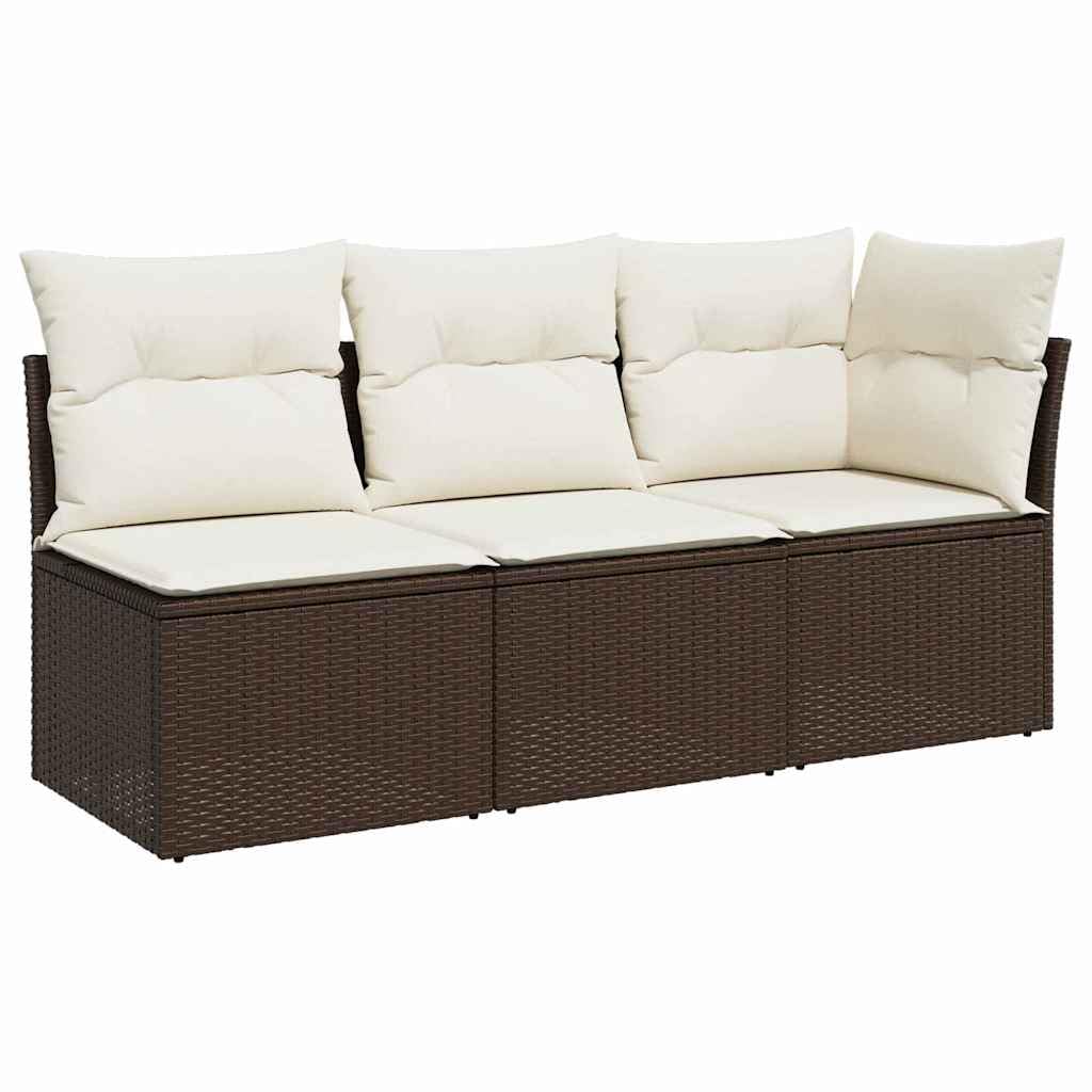 Divano da Giardino 3 Posti con Cuscini, Set Salotto Esterno in Polyrattan Marrone, Design Modulare con Van Portaoggetti, per Terrazzo e Giardino, Colore Marrone, 172 x 62 x 69 cm