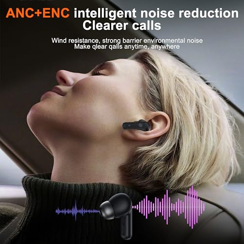 Image of THREE PEACHES Wireless Earbuds Bluetooth 5.4 Headphones, Touch Screen, Call ENC Noise Cancelling, USB Charging Case for iPhone /Android, Black
