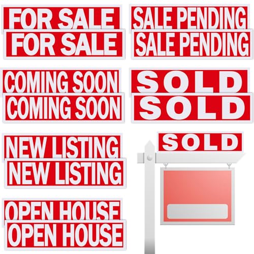 Juexica 12 Pcs Real Estate Rider Signs 24 x 6 Inch Coming Soon for Sale Pending Sold Waterproof Signs Rider Real Estate with Different Messages(Red with White)