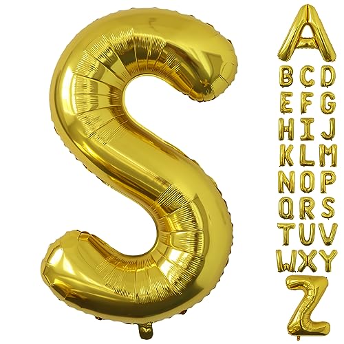 Image of Letter Balloons Gold Party Balloon - 40 Inch Large Gold Letter S Balloon, Letter Balloon Birthday Decorations, Balloon for Women Men Anniversary Party Decorations Supplies