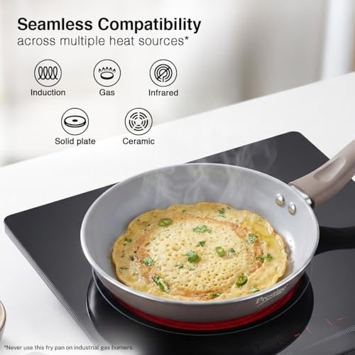 Image of Prestige Ceraglide Duo Frypan 24Cm /1.6L Non-Stick Ceramic Coating|Works On Gas & Induction|High Heating|Cool Touch Handle|Grey