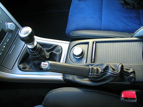 RedlineGoods Shift Boot - 6-SPD Compatible with Subaru Legacy 2005-09. Tailor Made - not Universal. Genuine top-Grade Italian Black Suede (Alcantara) with Blue Thread