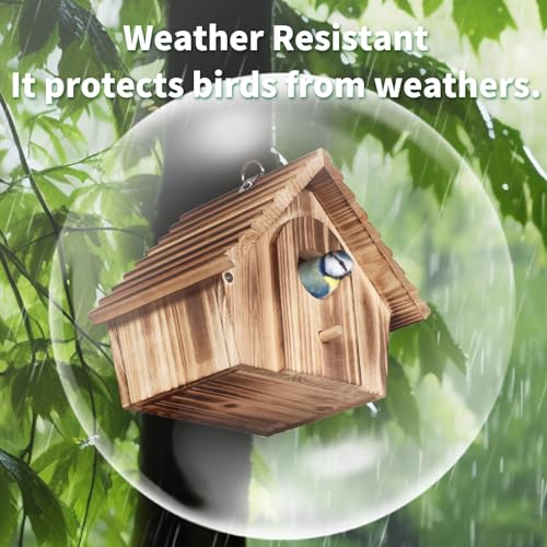 CLACKIBUKVYZ Bird Houses for Outside,Hanging Outdoor BirdHouses,Wood Bird Nesting Box House for Bluebird Humming Finch Wren Cardinals Garden - Thumbnail 7