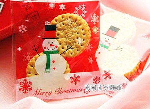 Christmas Santa Clause Snowman, Wreath Plastic Cellophane Cookie Treat Bags Self-Adhesive,75 Counts 3 Different #TOP1