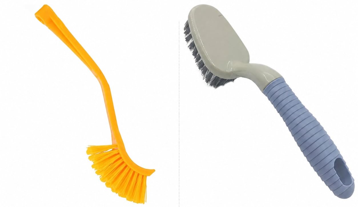 Kitchen Cleaning Brush Combo Pack of 2 with Hard Bristles | Sink & Scrub Brush Set, Non-Slip Grip Handle, For Tiles & Utensils, Reusable Cleaning Tool, Bathroom & Kitchen Use-image-0