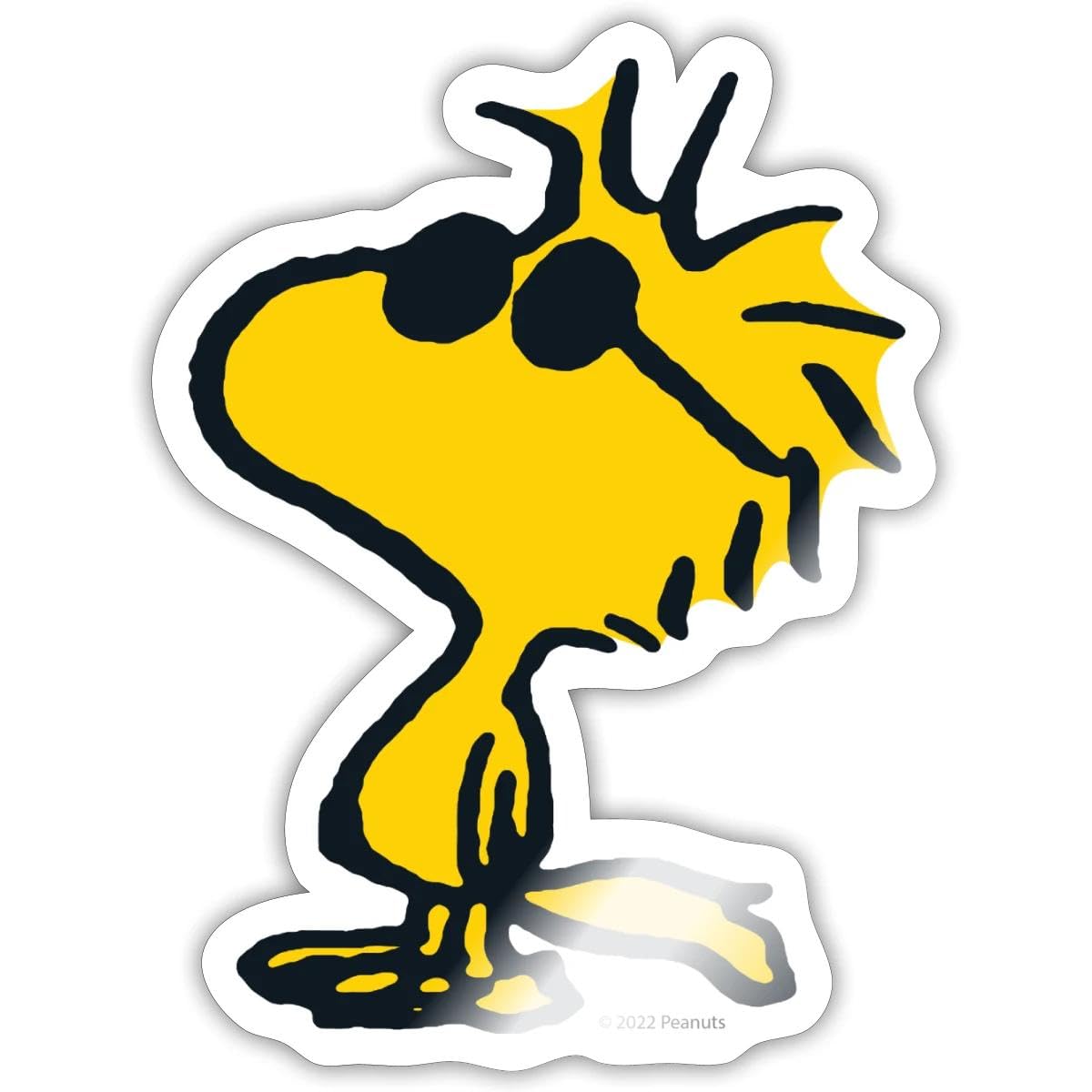 Spreadshirt Peanuts Woodstock Sonnenbrille Cool Sticker Aufkleber, 10 x 10 cm, Weiß glänzend