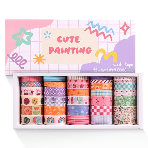 Colorful Floral Writable Washi Tape Set (32 Rolls)