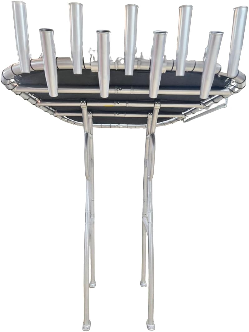 Krypt Rocket Launcher Rod Holder for Boat T Tops, Holds 9 Fishing Poles, Rods Up to 1.7 inch Diameter, CNC Machined 6061 Anodized Aluminum, Fits Fishing Boat Towers with Round Tubing