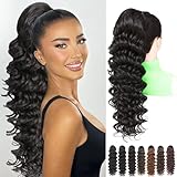HILYBAE 24 Inch Black Ponytail Extension, Drawstring Ponytail for Black Women, Long Curly Pony Tails Hair Extensions, Natural Synthetic Hairpiece Fluffy Ponytail for Daiy Use (Natural Black)